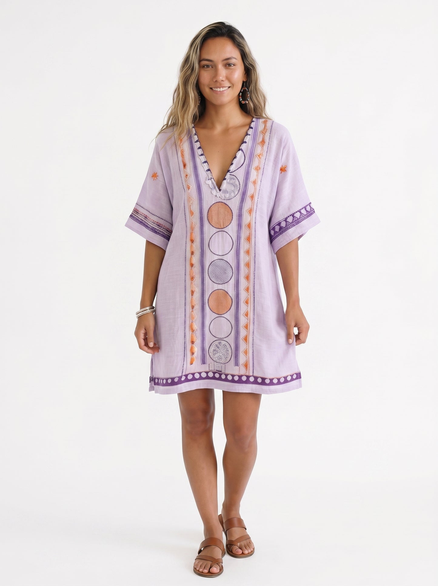 Stella | Boho Mini Dress with Tribal Print & V-Neck — front