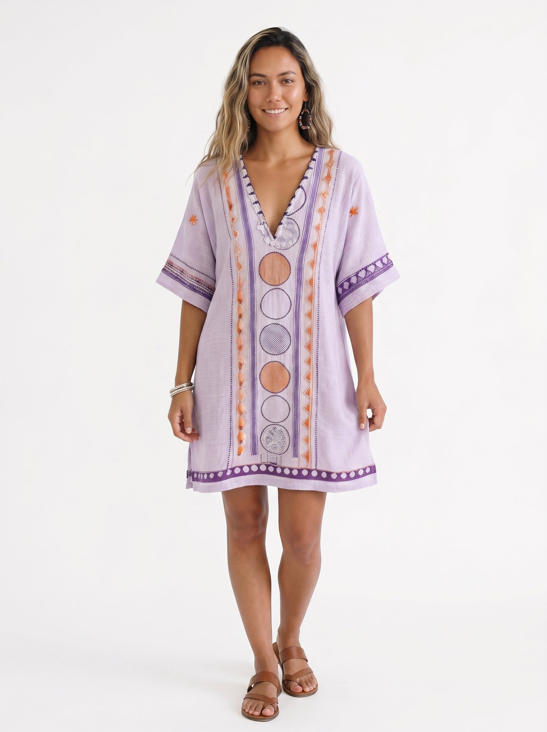 Stella | Boho Mini Dress with Tribal Print & V-Neck — front