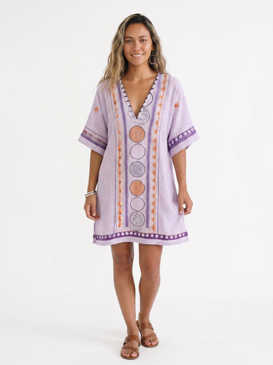 Stella | Boho Mini Dress with Tribal Print & V-Neck — front