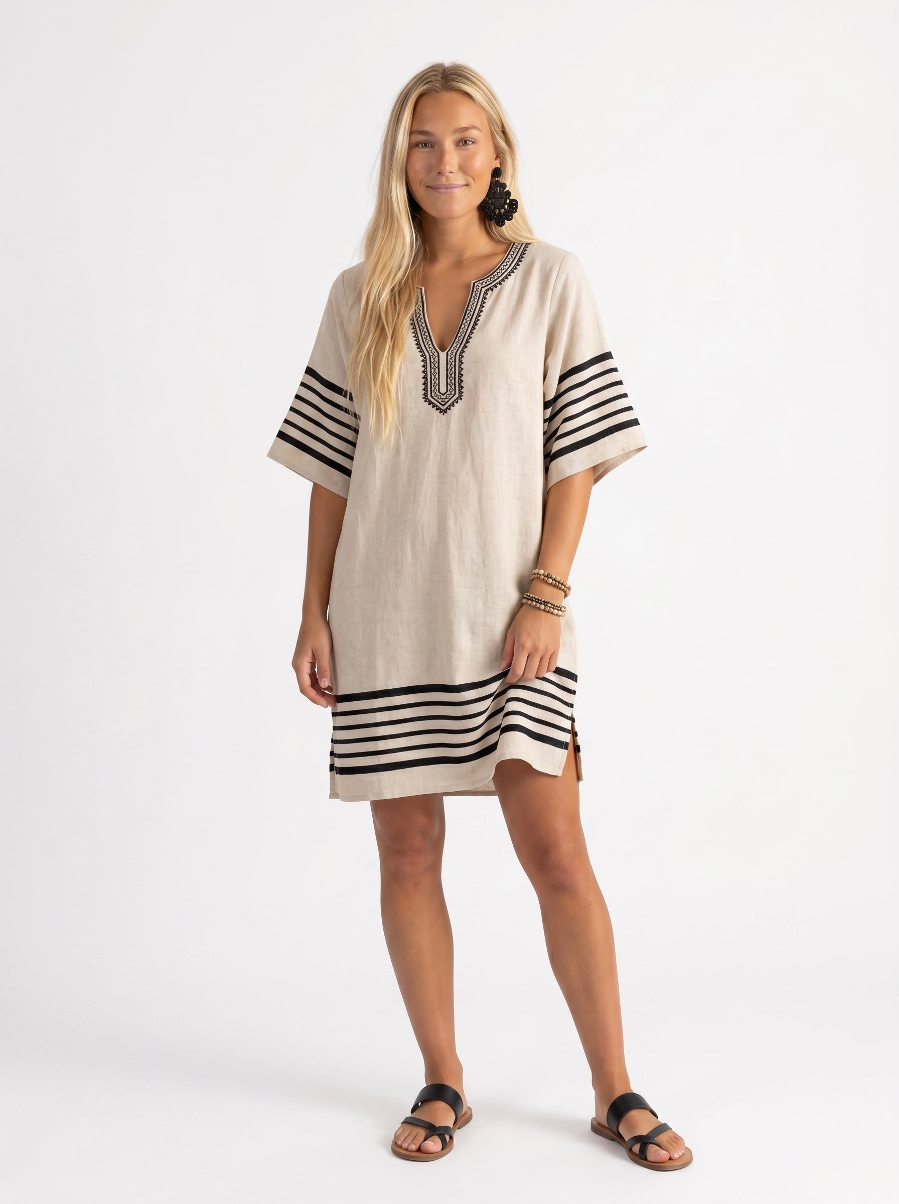 Vera | Breezy Striped Midi Sundress with Deep V-Neck — front